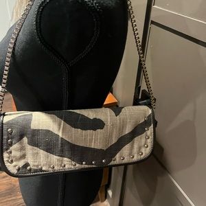 The Loft Vintage Brown Print Clutch Top Chain Handle Bag $20